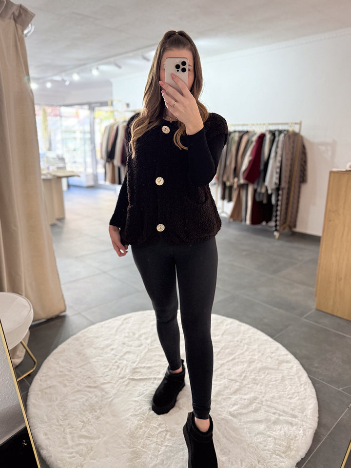 Cosy Boucle Weste mit goldenen Knöpfen "Emma"